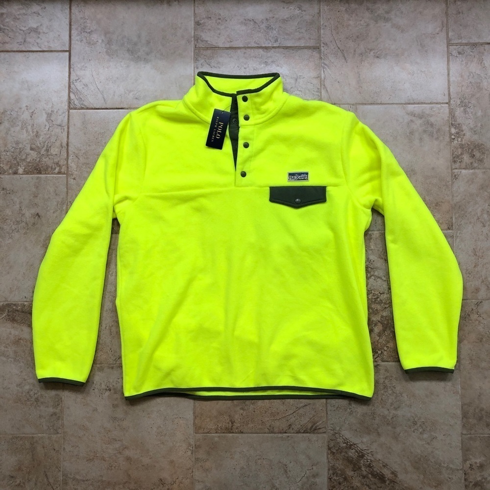 Polo Ralph Lauren New With Tags Men's Fleece 4-Button Sweater;Safey Yellow Large